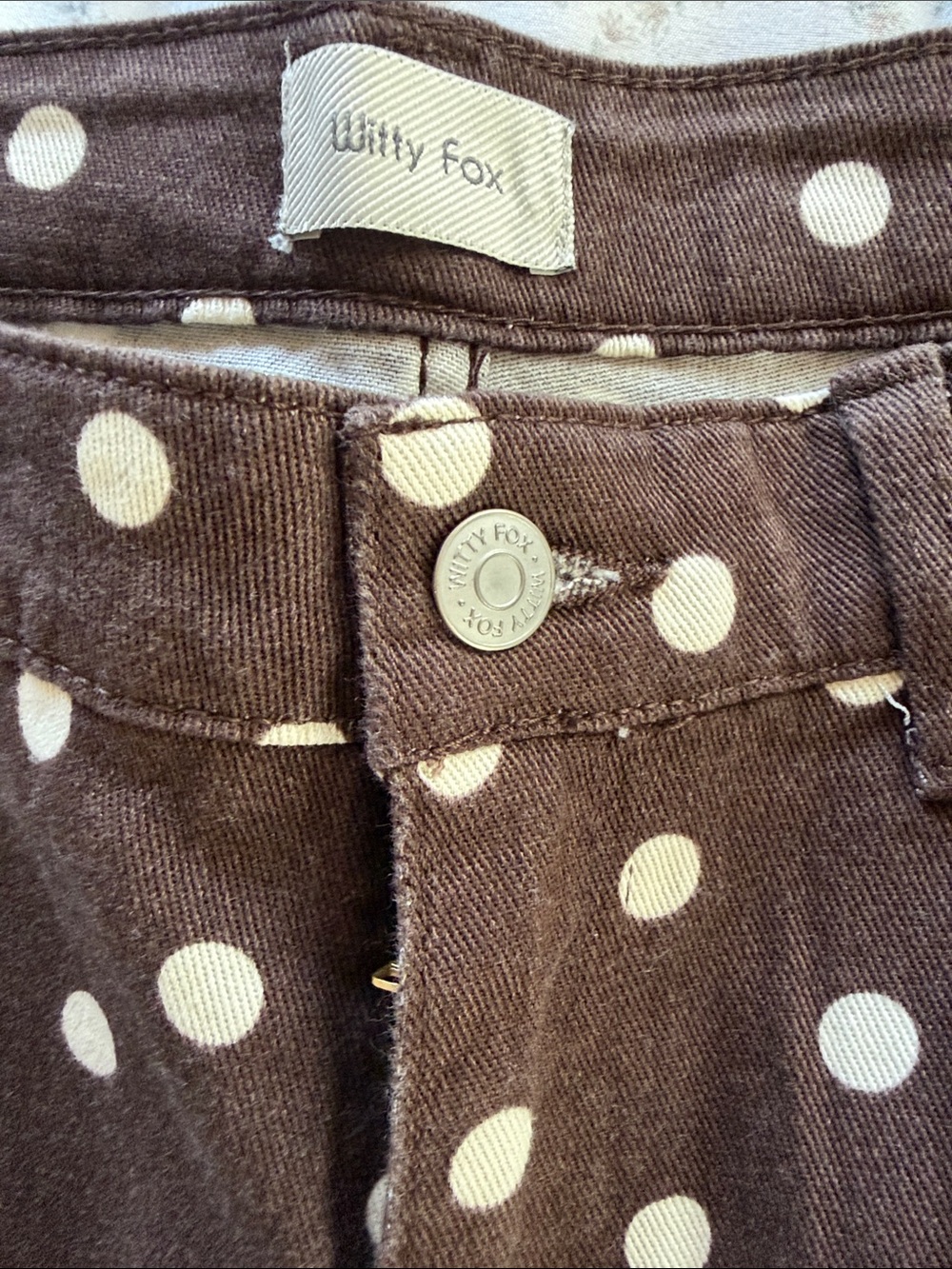 Polka Dot Wide Leg Pants - Brown with Cream Dots - Picture 2 of 7